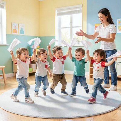 Dzieci maszerujące z chusteczkami