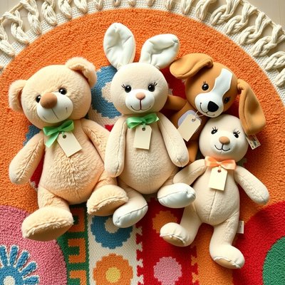 Ilustracja pluszaków z karteczkami — prezentacja