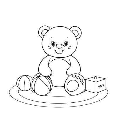 Strona kolorowanki — Miś i dywan