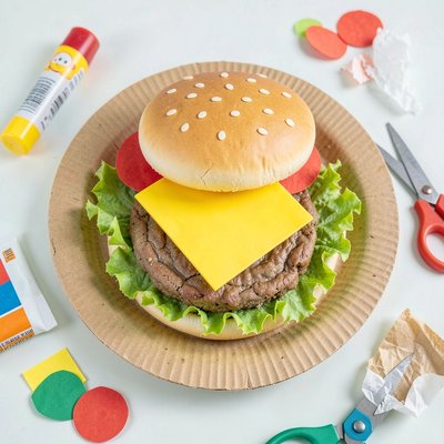 Przykładowy papierowy hamburger — wzór do pokazania dzieciom