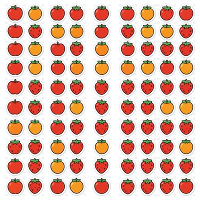 Arkusz naklejek z owocami — powtarzalne ikonki