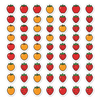 Arkusz naklejek z owocami — powtarzalne ikonki