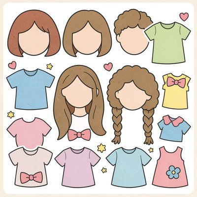 Wycinanka: włosy i elementy ubrań