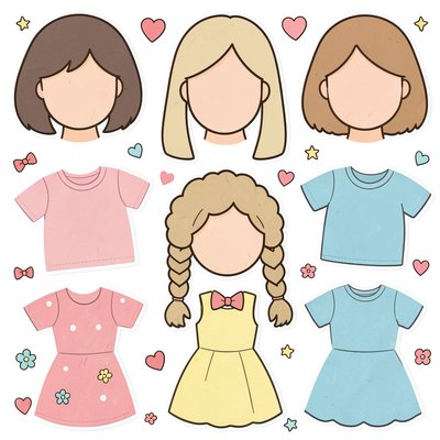 Wycinanka: włosy i elementy ubrań