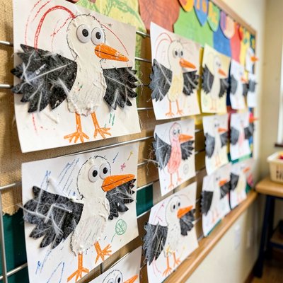 Gotowe kolaże wywieszone do wyschnięcia