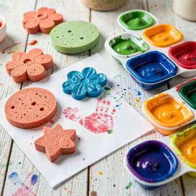 Stempelki gąbkowe i farby do palców