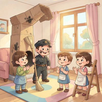 Ilustracja: Kominiarz i dom (plakat)