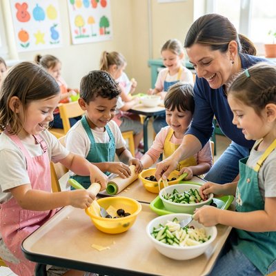 Scena warsztatowa — dzieci tworzą tuby
