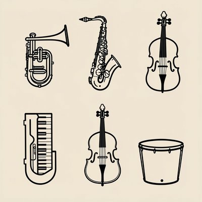 Karty do gry: instrumenty w wersji konturowej