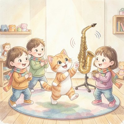 Ilustracja do opowiadania: 'Mały kotek i jazz'