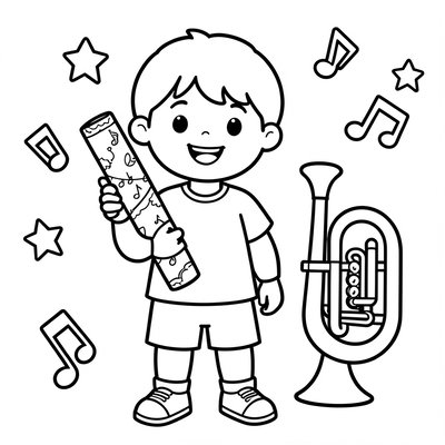 Kolorowanka: tuba i dziecko z tubą