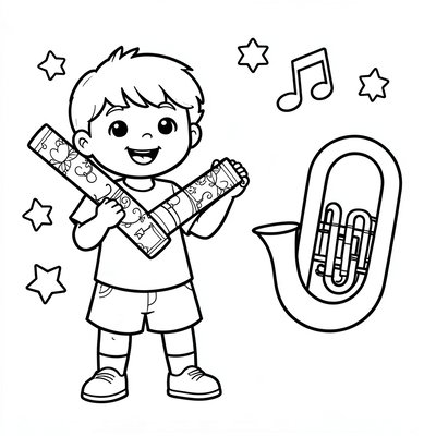 Kolorowanka: tuba i dziecko z tubą