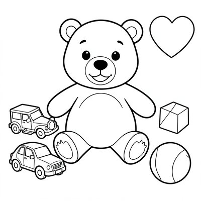 Kolorowanka: Szczery Miś i zabawki