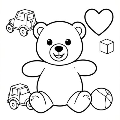 Kolorowanka: Szczery Miś i zabawki