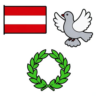 Symbole święta — flaga, gołąb, wieniec (szablony wycięcia)
