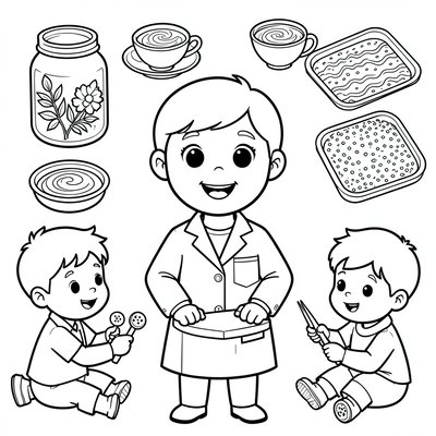 Kolorowanka: farmaceuta i stacje sensoryczne
