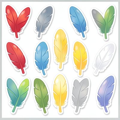 Arkusz naklejek — duże kolorowe pióra
