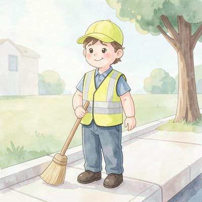 Pracownik komunalny — przyjazna ilustracja