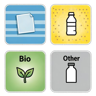 Etykiety na pojemniki: papier, plastik, bio, inne