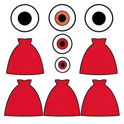 Arkusz elementów do przyklejenia — oczy i peleryny