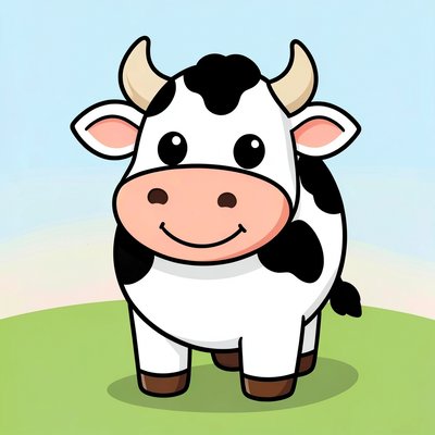Ilustracja uroczej krowy — plansza pokazowa
