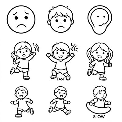 Ikony emocji i czynności (kolorowanka)
