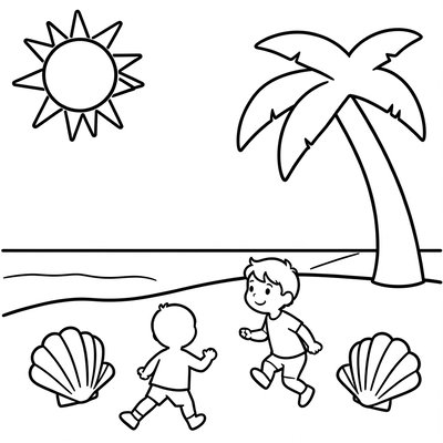 Kolorowanka: prosta scena plażowa do pokolorowania