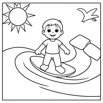 Kolorowanka: surfer i deska (kontur)