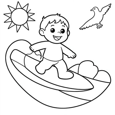 Kolorowanka: surfer i deska (kontur)