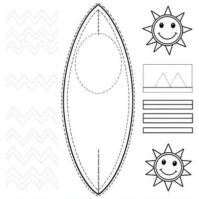 Szablon deski surfingowej do wycięcia i ozdabiania