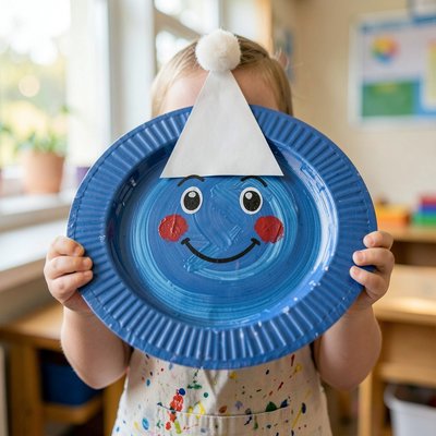 Zdjęcie referencyjne — gotowy Smerf na papierowym talerzyku