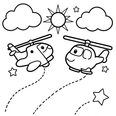 Kolorowanka: proste rysunki samolotu i helikoptera