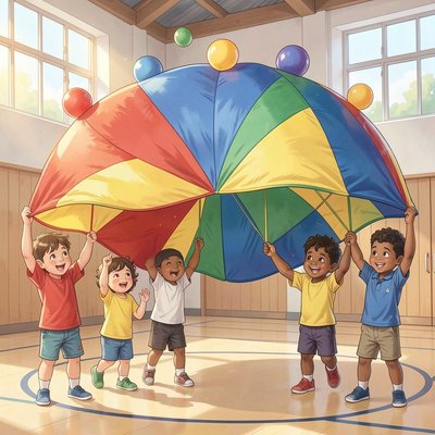 Obrazek: Zabawa z chustą animacyjną (parachute)