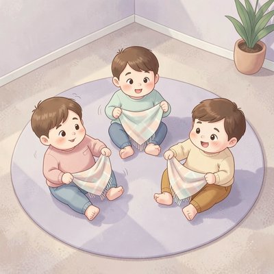 Ilustracja wyciszająca: Dzieci w kręgu z chustkami