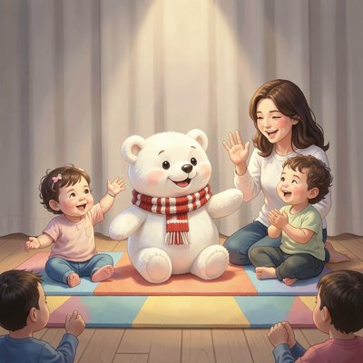 Ilustracja scenki — maskotka wita dzieci