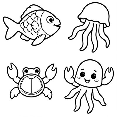 Ilustracje morskich stworzeń — kolorowanka
