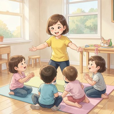 Ilustracja dydaktyczna: nauczyciel pokazuje pozycję w grupie
