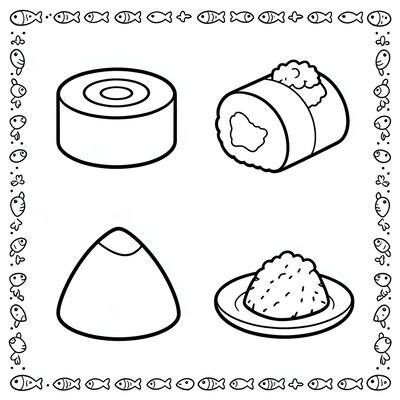 Kolorowanka: Proste sushi do kolorowania