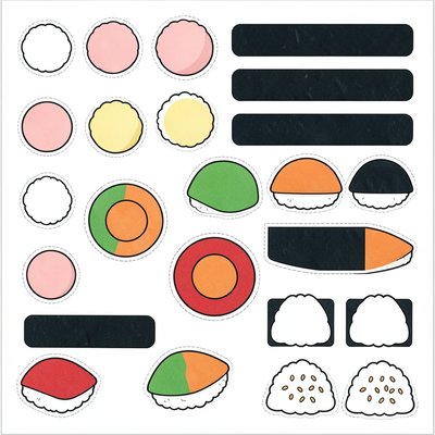 Szablony: Papierowe kawałki sushi do wycięcia