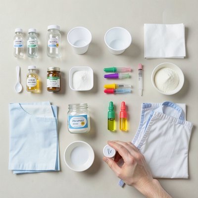 Zestaw materiałów – układ na tacy (flat lay)
