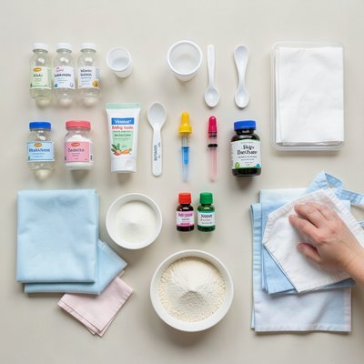 Zestaw materiałów – układ na tacy (flat lay)