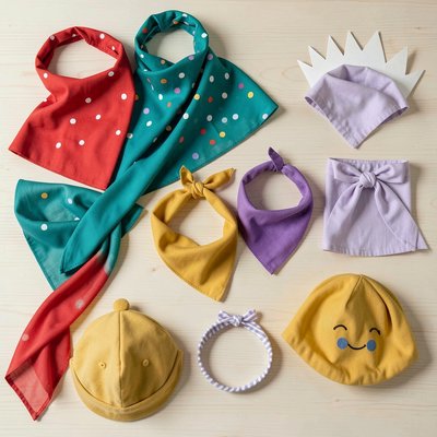 Pomysły na chustki i nakrycia głowy — układ płaski (flat-lay)