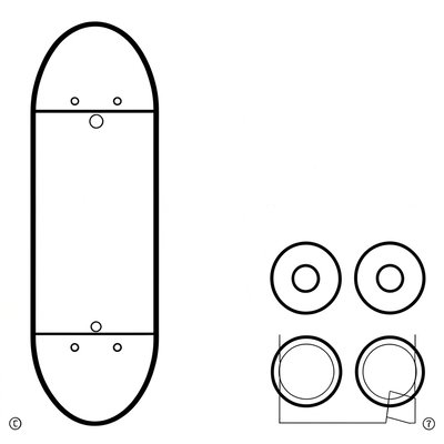 Szablon do wycięcia — kształt deski i kółka