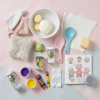 Flatlay: Zestaw materiałów sensorycznych