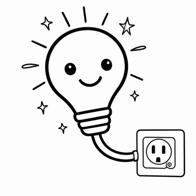 Kolorowanka: Żarówka i Kabel