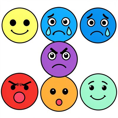 Karty emocji — kolorowy zestaw ikon
