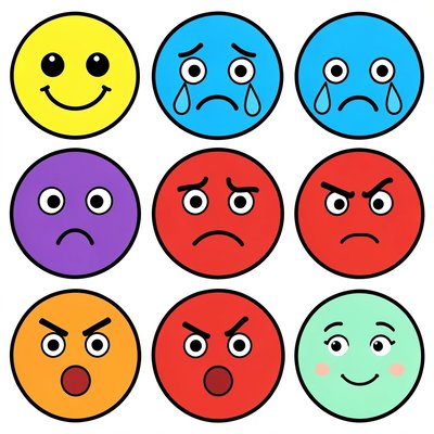 Karty emocji — kolorowy zestaw ikon