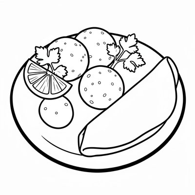 Kolorowanka: falafel na talerzu