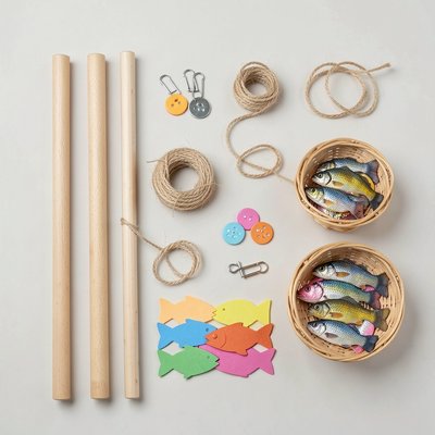 Zestaw do samodzielnego wykonania wędek — widok płaski (flat lay)