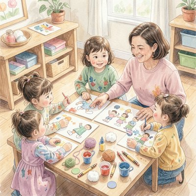 Ilustracja wprowadzająca: Dzieci tworzą kartki